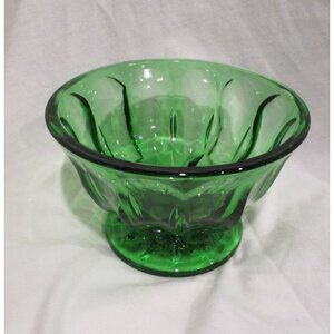 Bowl, Vintage Anchor Hocking Emerald Green Depression Glass Footed Bowl